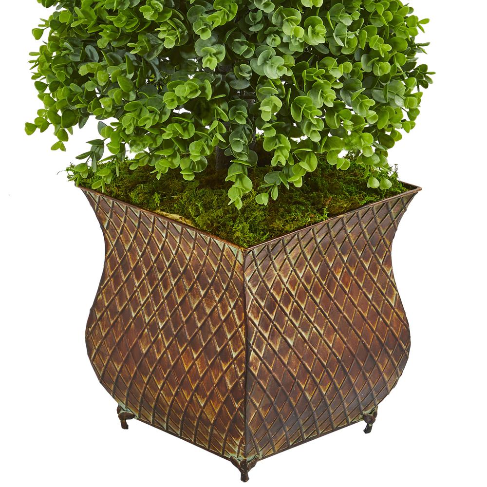 41in. Eucalyptus Cone Topiary Artificial Tree in Metal Planter (Indoor/Outdoor). Picture 2