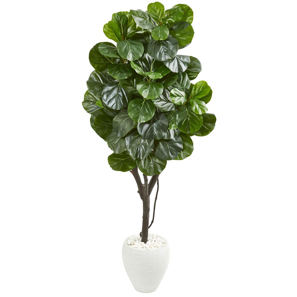 68in. Fiddle Leaf Fig Artificial Tree in White Planter. Picture 1