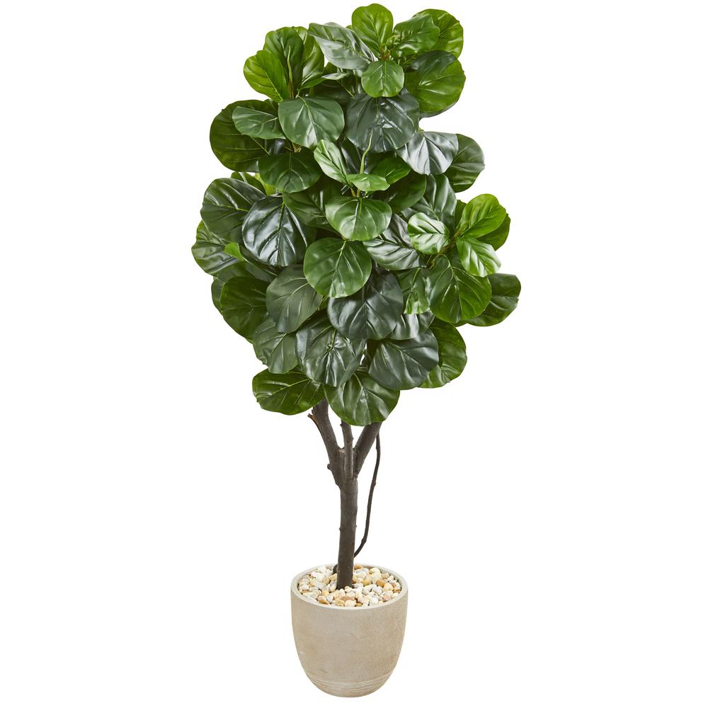 67in. Fiddle Leaf Fig Artificial Tree in Sand Stone Planter. Picture 1