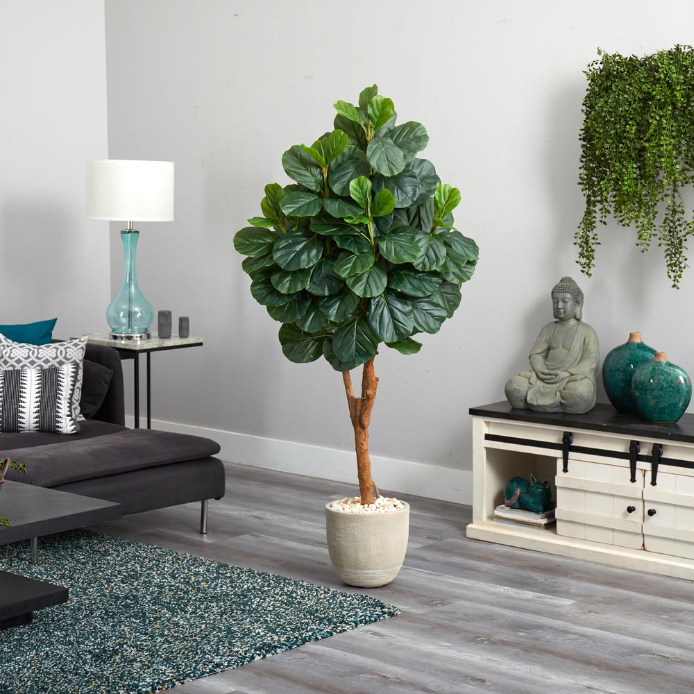 67in. Fiddle Leaf Fig Artificial Tree in Sand Stone Planter. Picture 4
