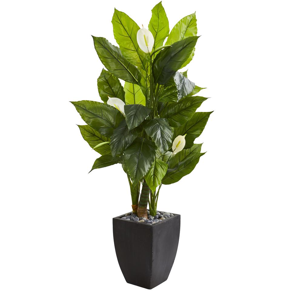 63in. Spathiphyllum Artificial Plant in Black Planter (Real Touch). Picture 1