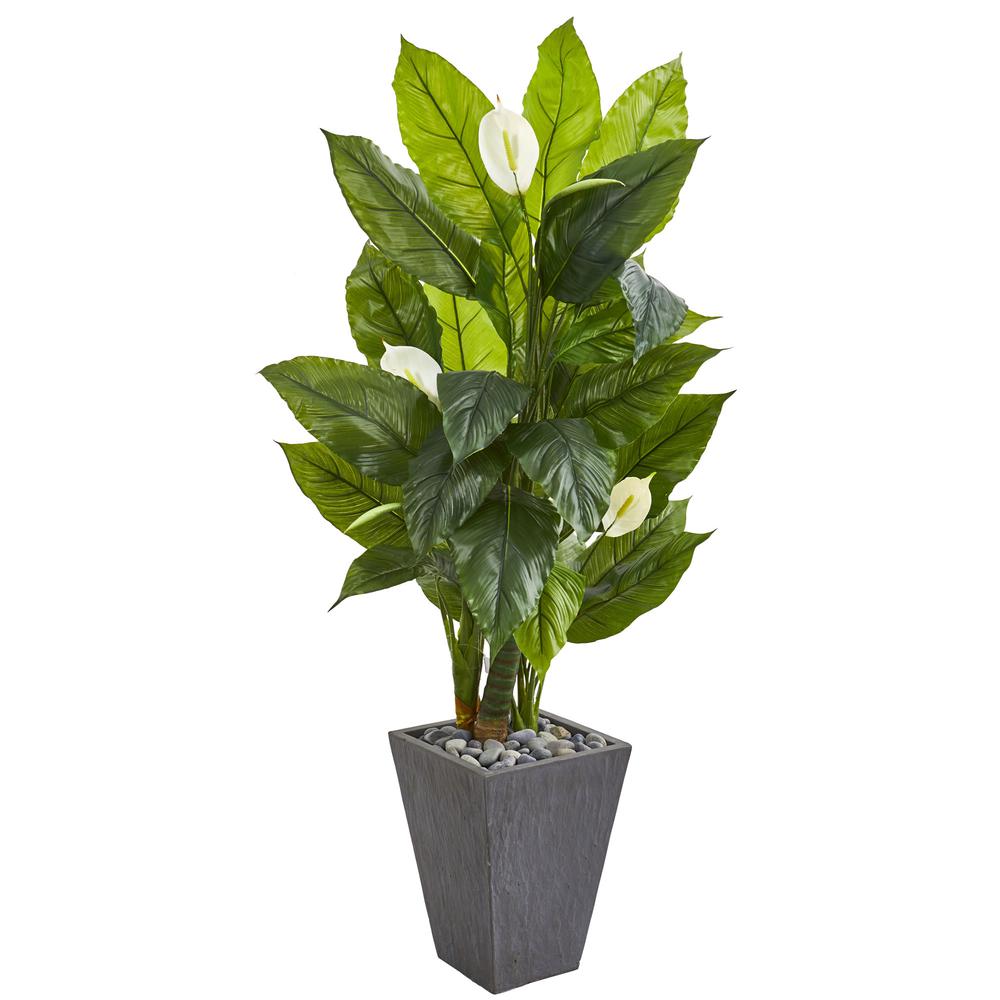 63in. Spathiphyllum Artificial Plant in Slate Planter (Real Touch). Picture 1