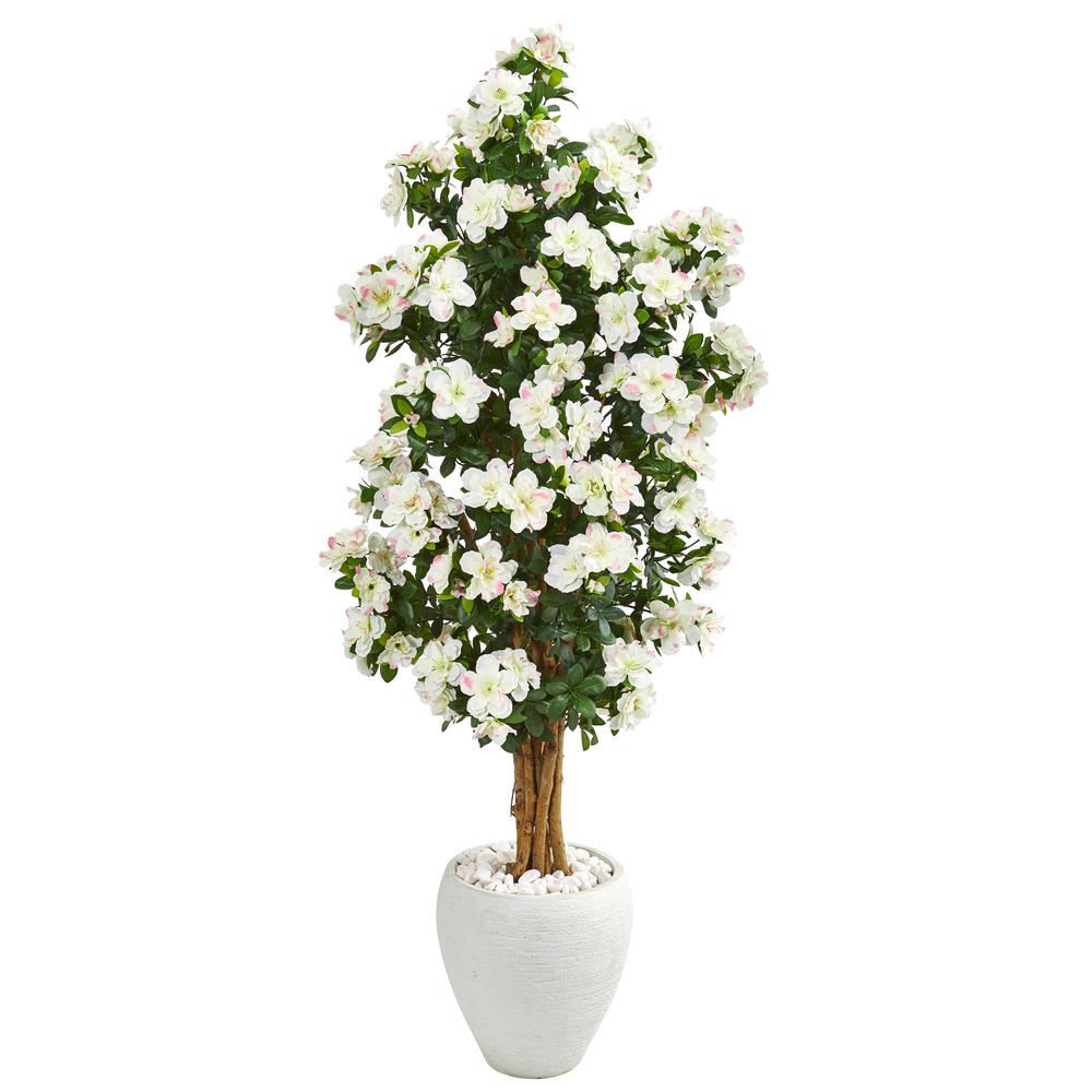 5ft. Azalea Artificial Tree in White Planter. Picture 1