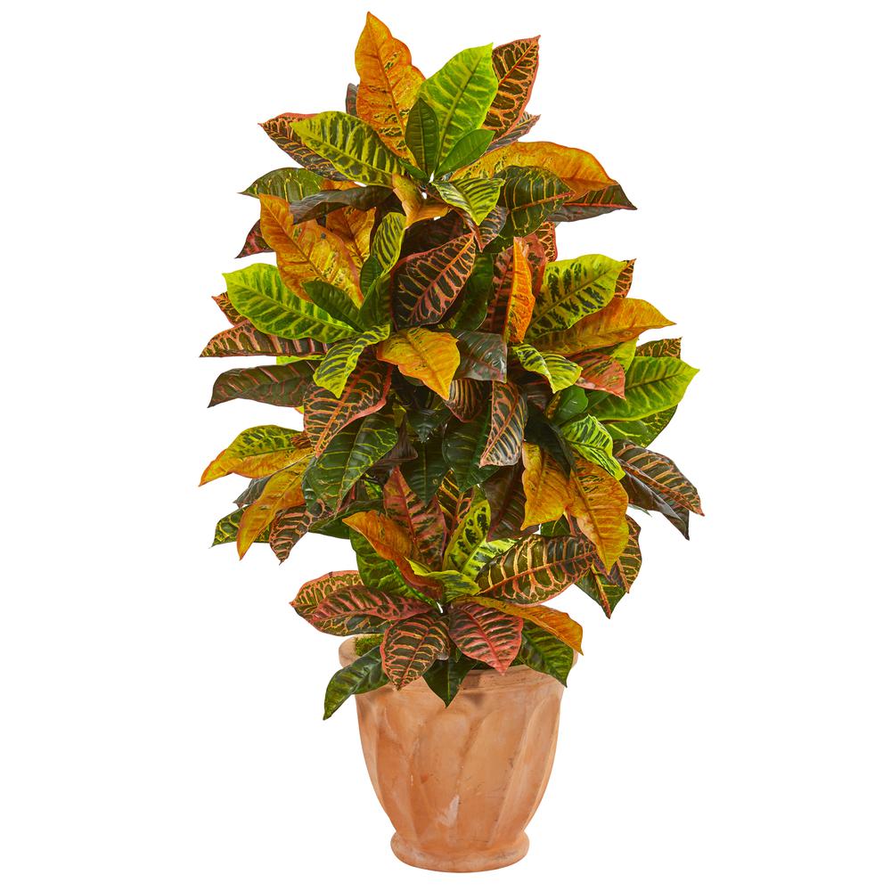 40in. Croton Artificial Plant in Terracotta Planter (Real Touch). Picture 1