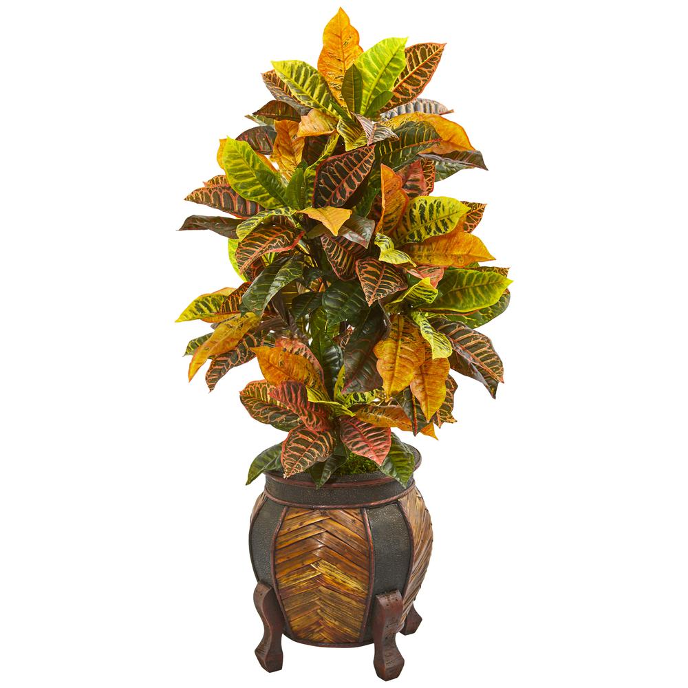 44in. Croton Artificial Plant in Decorative Planter (Real Touch). Picture 1