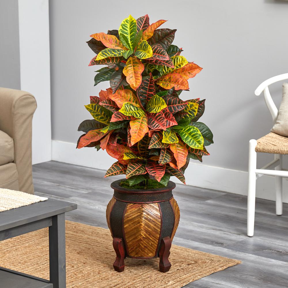 44in. Croton Artificial Plant in Decorative Planter (Real Touch). Picture 2