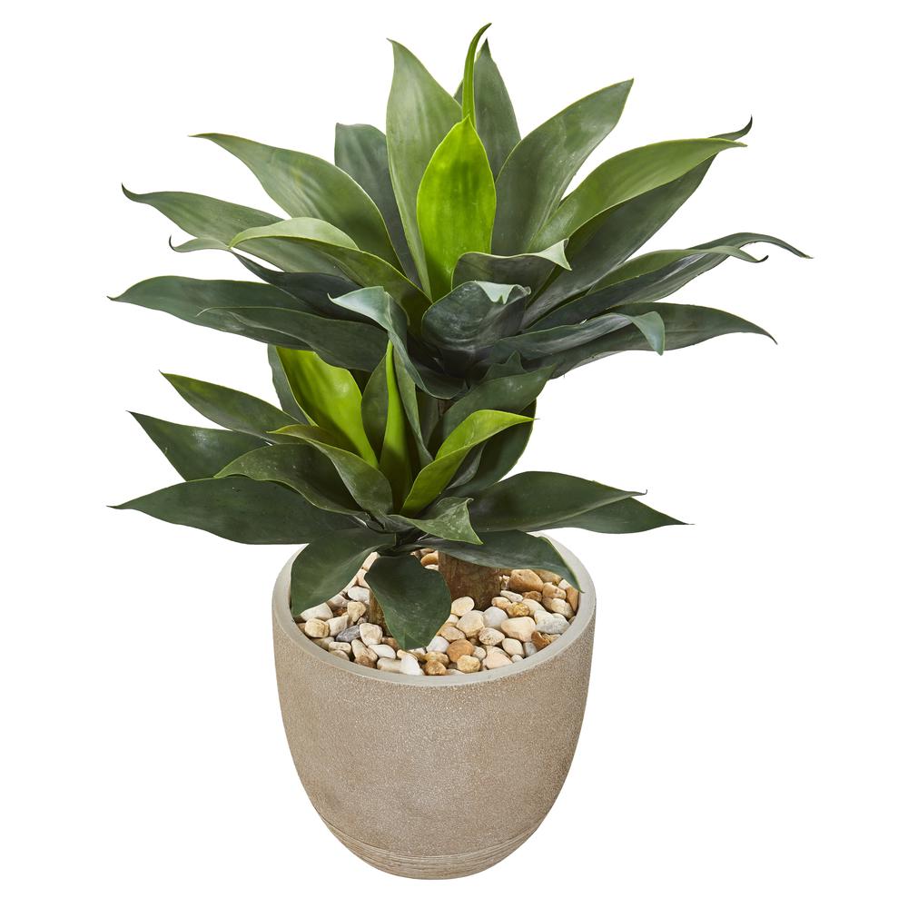34in. Double Agave Succulent Artificial Plant in Sand Stone Planter. Picture 1