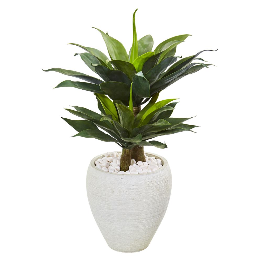 33in. Double Agave Succulent Artificial Plant in White Planter. Picture 1