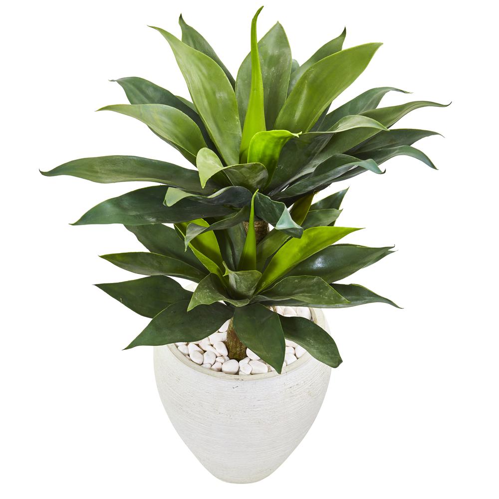 33in. Double Agave Succulent Artificial Plant in White Planter. Picture 2