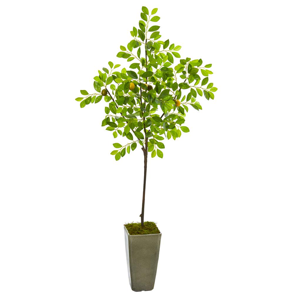6ft. Lemon Artificial Tree in Olive Green Planter. Picture 1