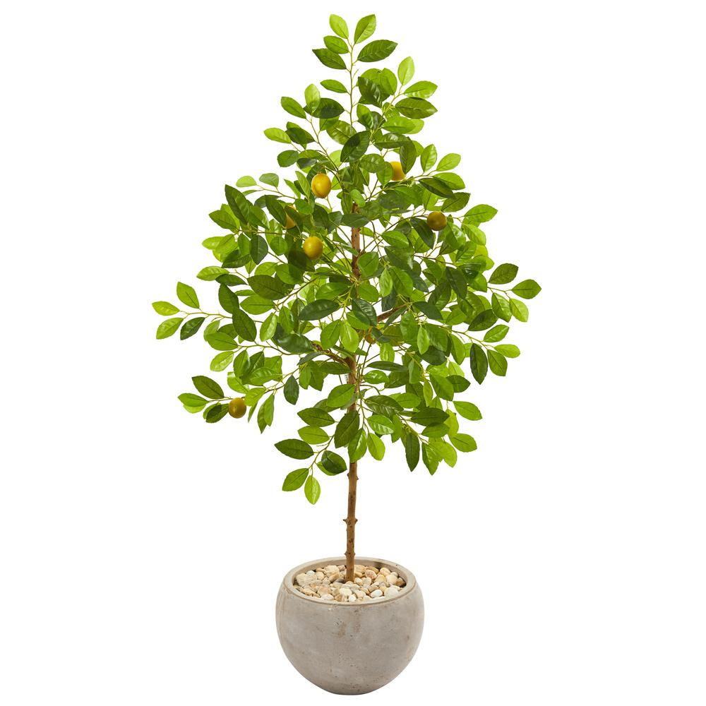 54in. Lemon Artificial Tree in Sand Colored Planter. Picture 1