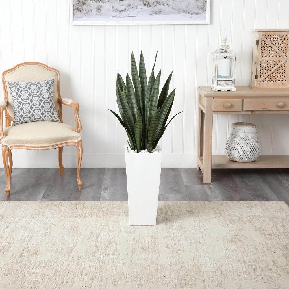 4ft. Sansevieria Artificial Plant in White Tower Planter. Picture 2