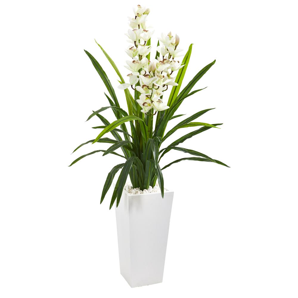 4.5ft. Cymbidium Orchid Artificial Plant in White Tower Planter. Picture 1