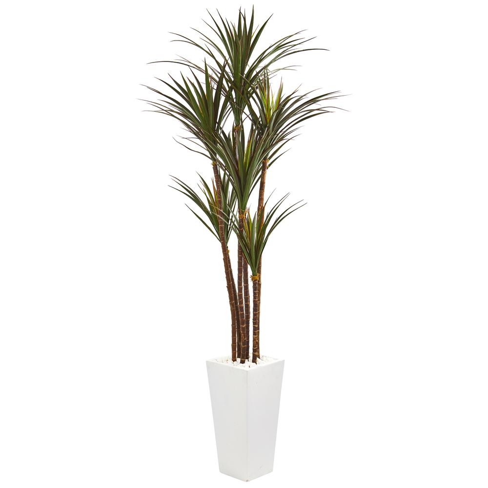 6.5ft. Giant Yucca Artificial Tree in White Planter UV Resistant. Picture 1