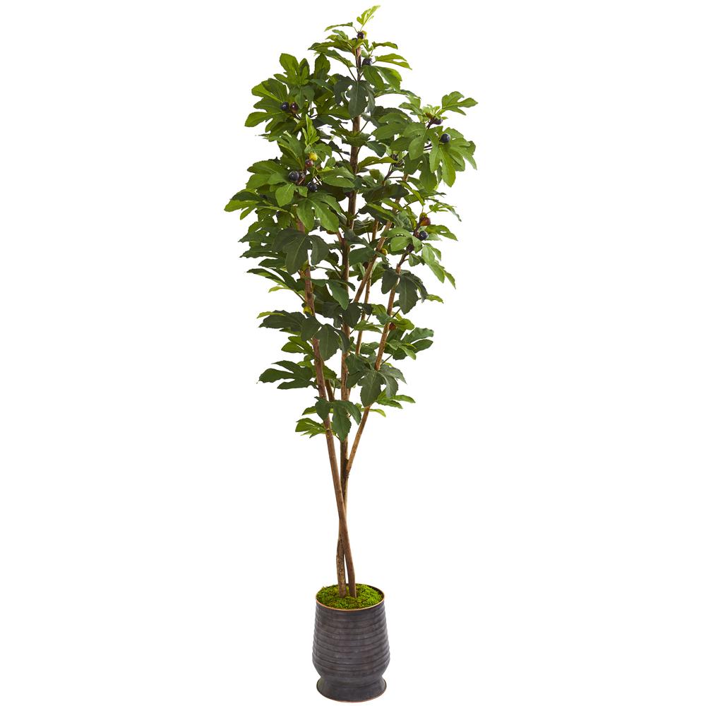 88in. Fig Artificial Tree in Ribbed Metal Planter. The main picture.