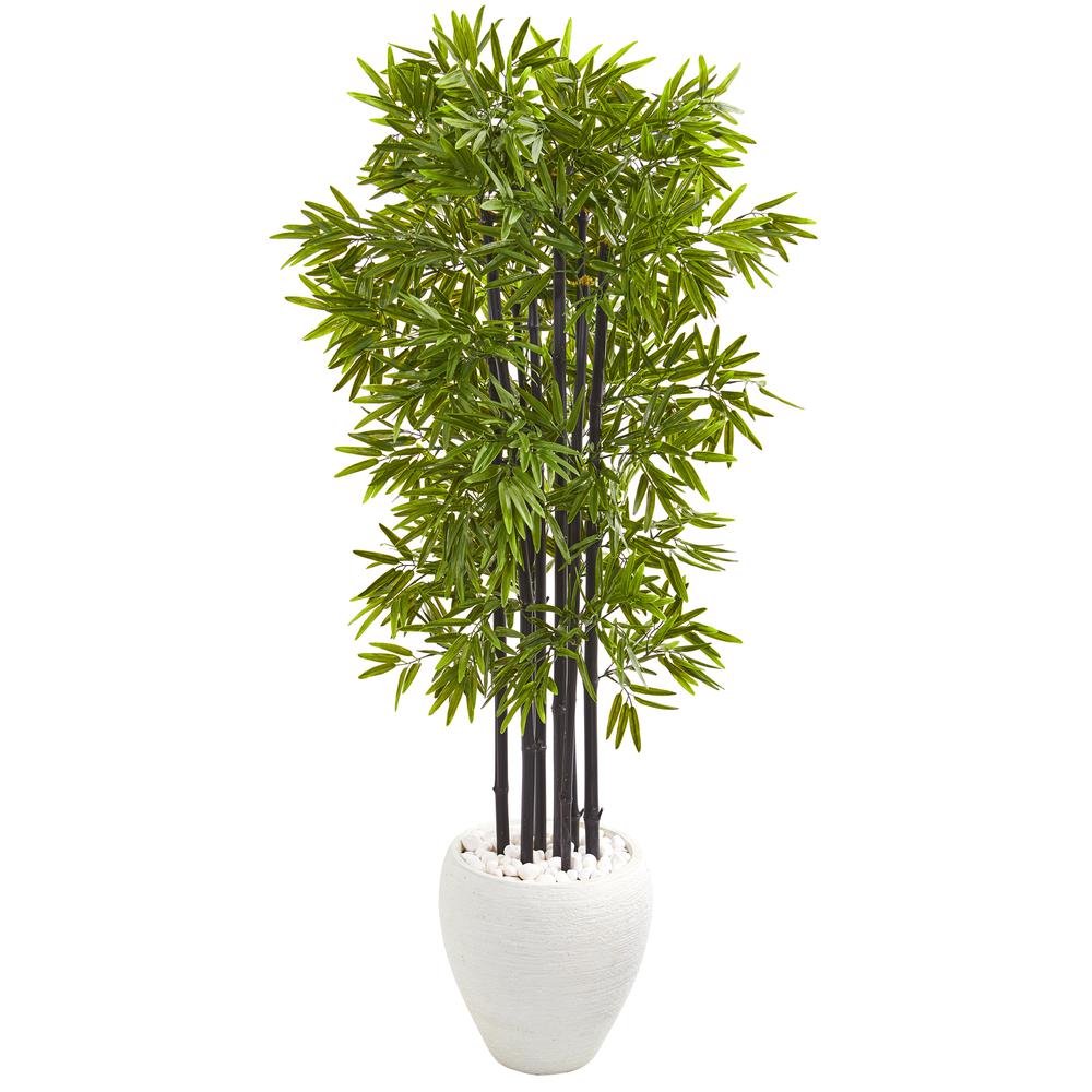 5ft. Bamboo Artificial Tree with Black Trunks in White Planter UV Resistant (Indoor/Outdoor). Picture 1