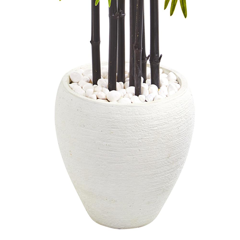 5ft. Bamboo Artificial Tree with Black Trunks in White Planter UV Resistant (Indoor/Outdoor). Picture 2