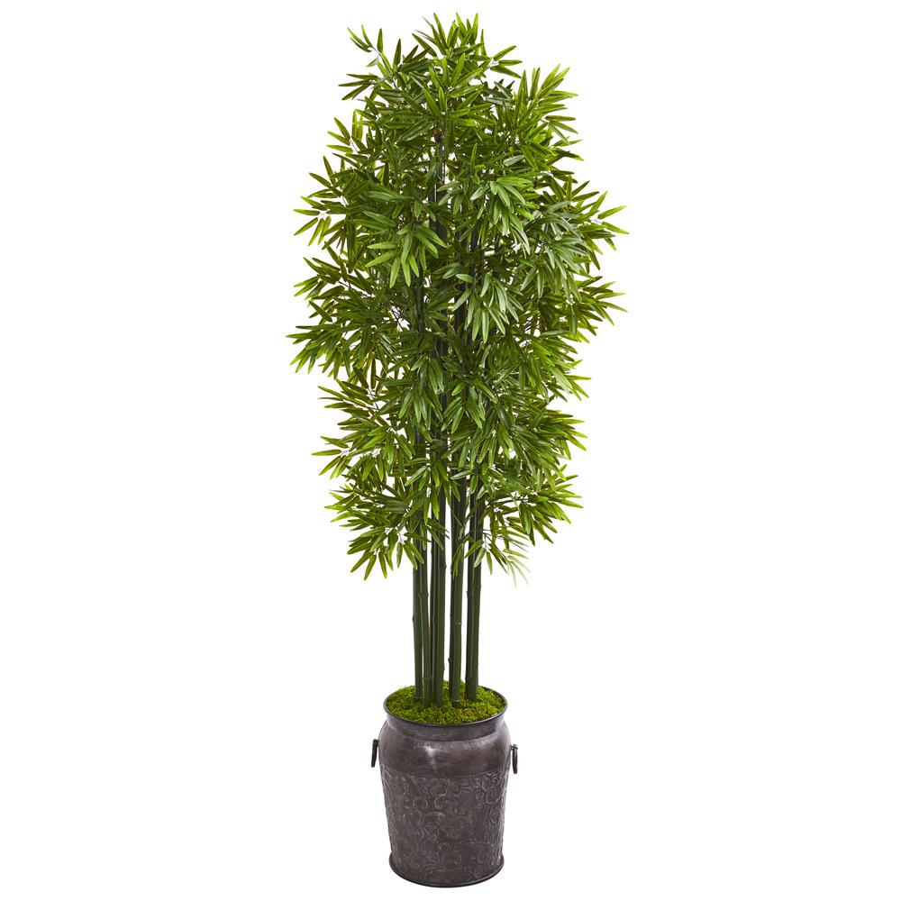 6ft. Bamboo Artificial Tree with Black Trunks in Planter UV Resistant (Indoor/Outdoor). Picture 1