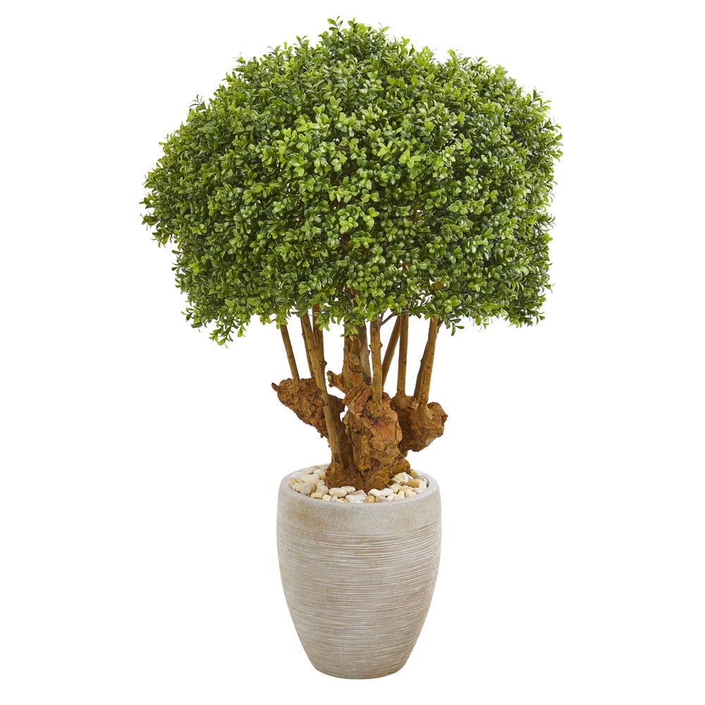 41in. Boxwood Artificial Topiary Tree in Sandstone Planter (Indoor/Outdoor). Picture 1