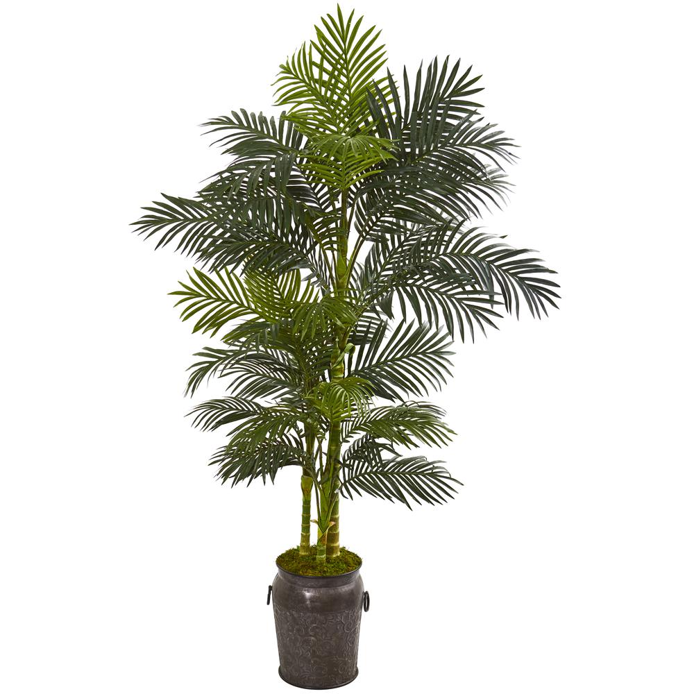 7ft. Golden Cane Artificial Palm Tree in Decorative Planter. Picture 1