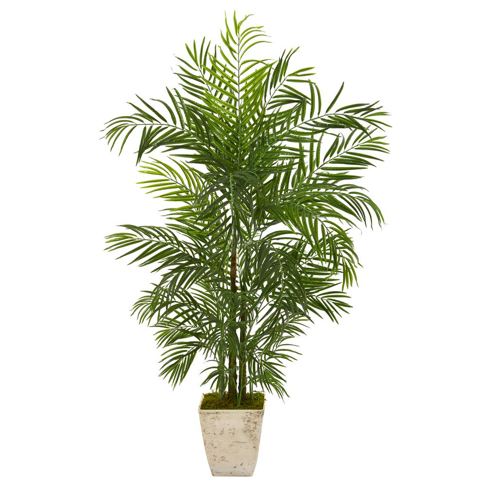 63in. Areca Artificial Palm Tree in Country White Planter UV Resistant (Indoor/Outdoor). Picture 1