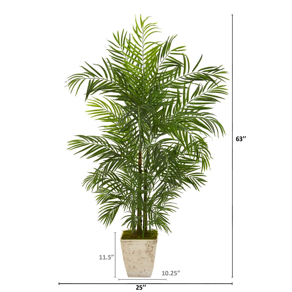 63in. Areca Artificial Palm Tree in Country White Planter UV Resistant (Indoor/Outdoor). Picture 2