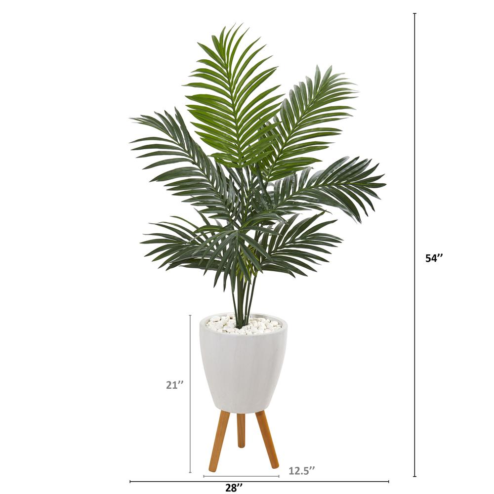 4.5ft. Kentia Artificial Palm Tree in White Planter with Legs. Picture 2