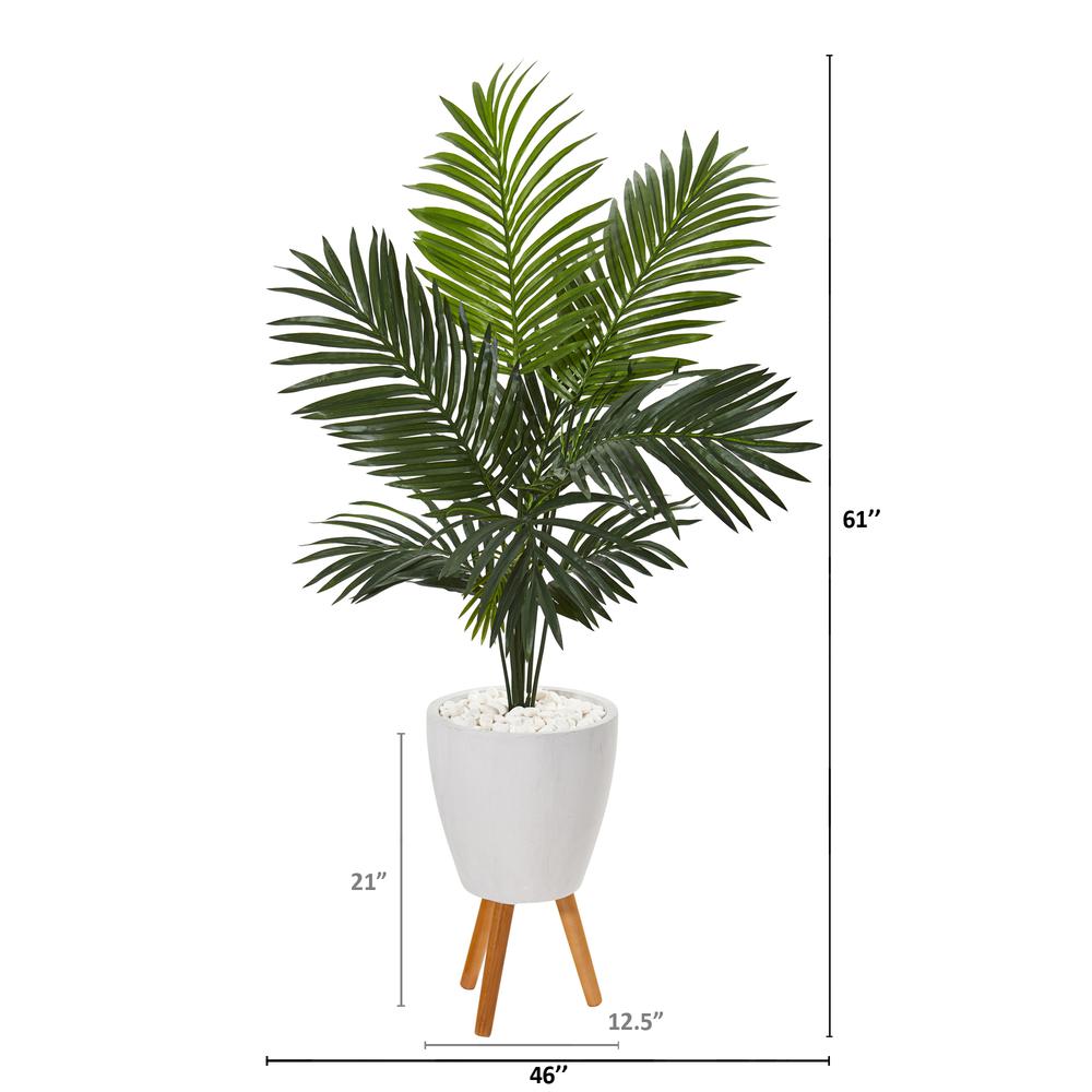61in. Paradise Palm Artificial Tree in White Planter with Stand. Picture 2