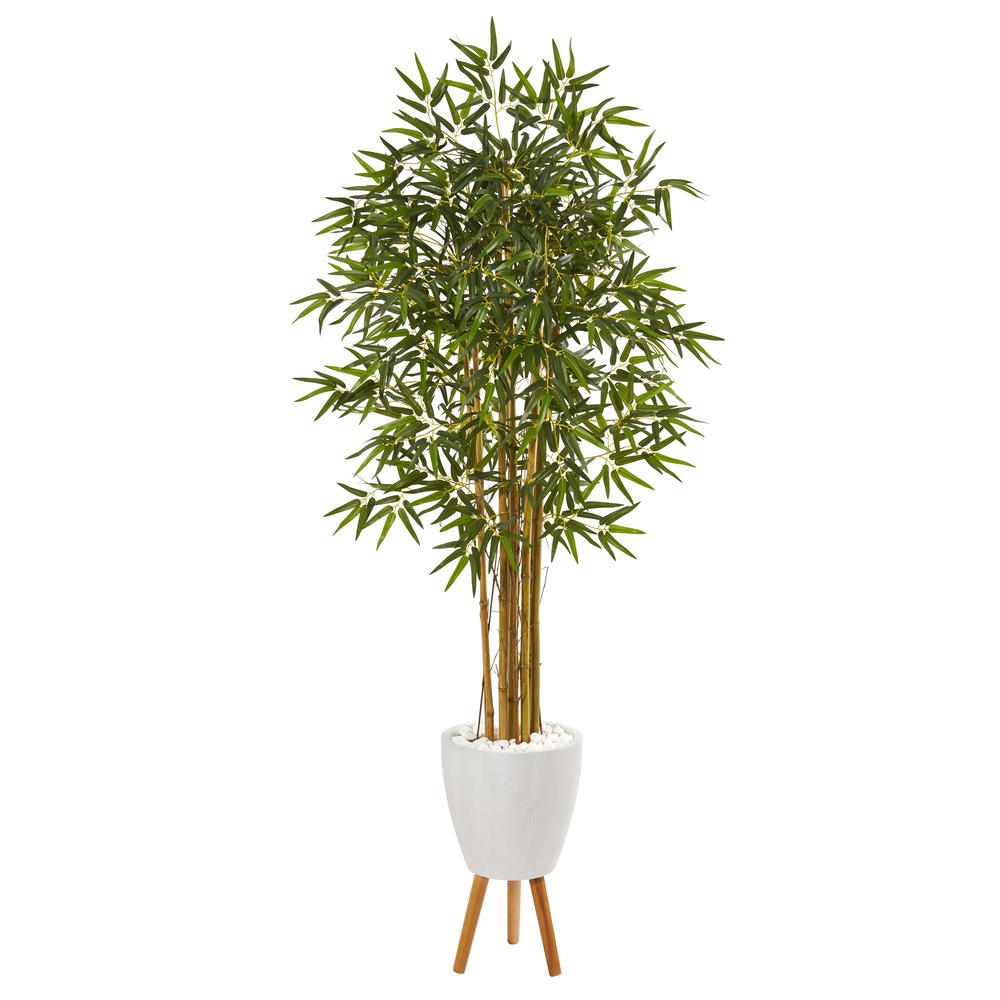 74in. Multi Bambusa Bamboo Artificial Tree in White Planter with Stand. Picture 2