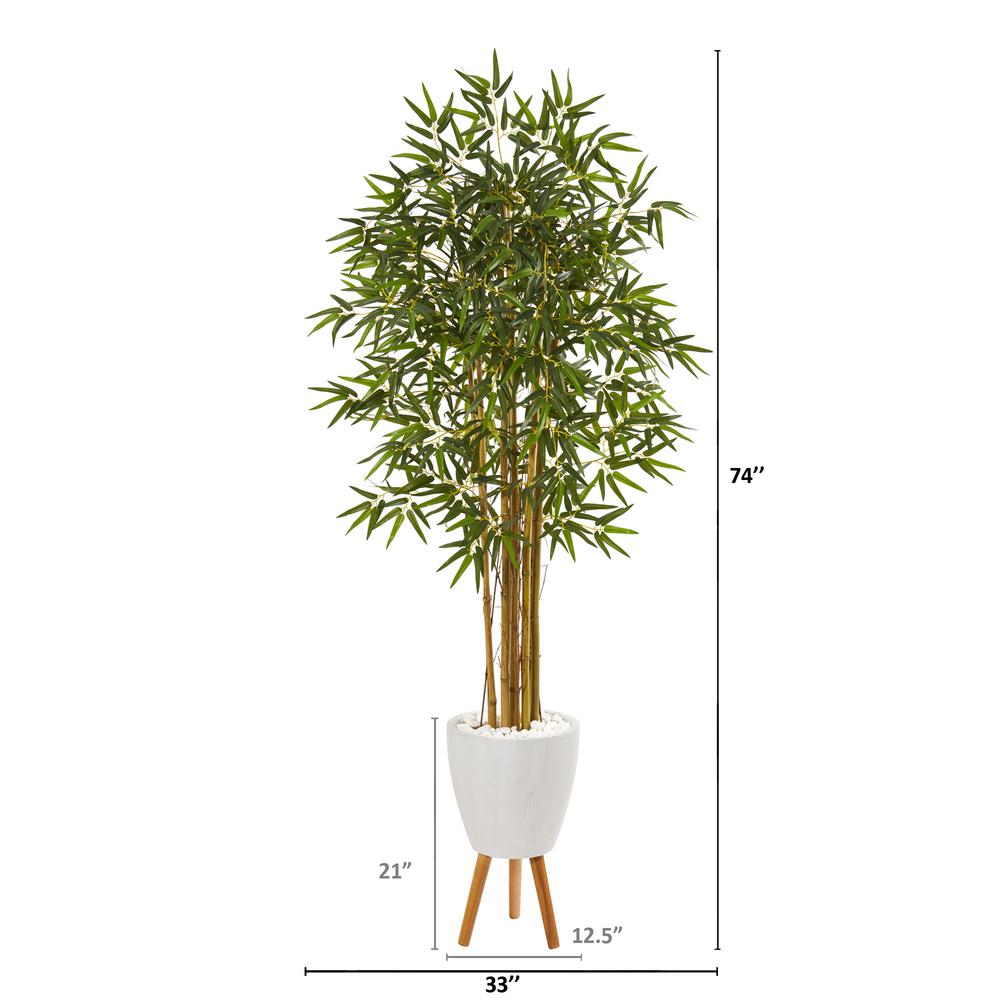 74in. Multi Bambusa Bamboo Artificial Tree in White Planter with Stand. Picture 1