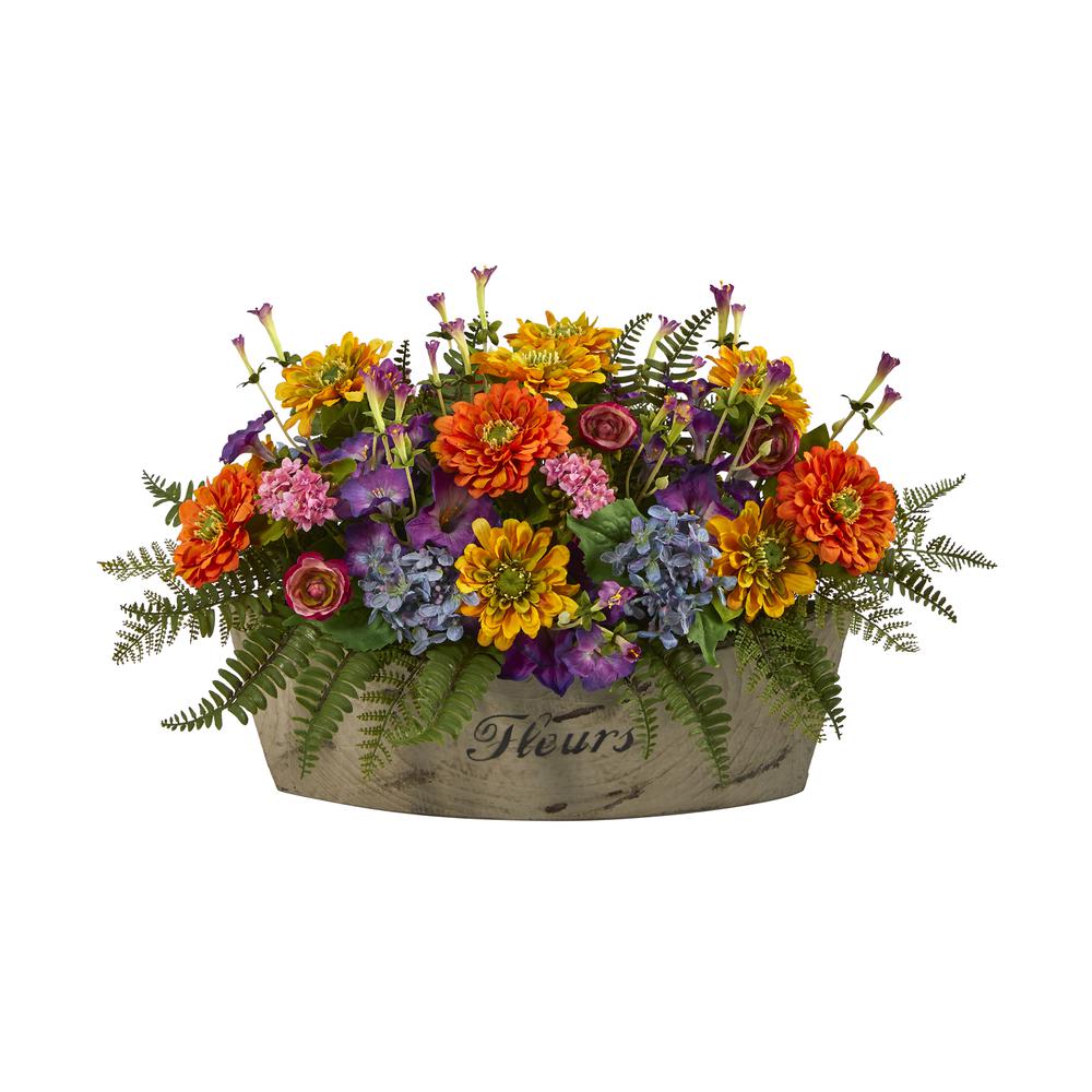 18in. Mixed Flowers Artificial Arrangement in Decorative Vase. Picture 1