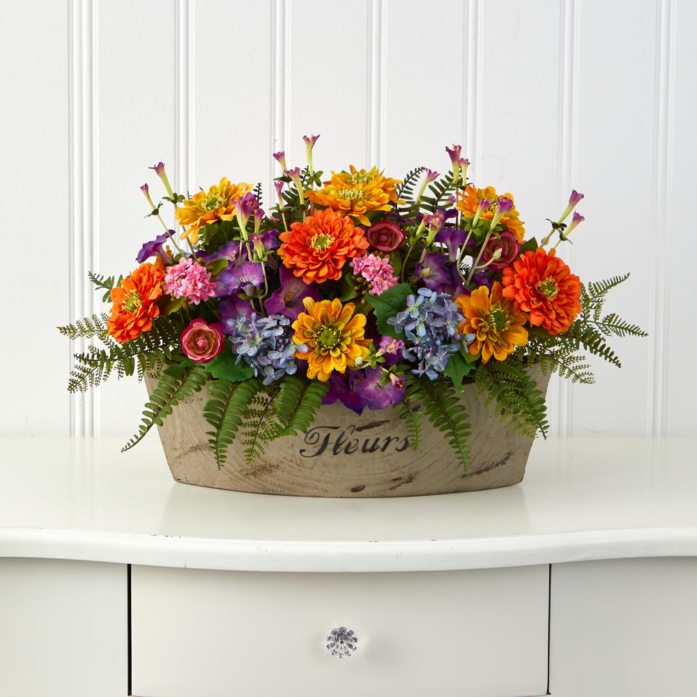 18in. Mixed Flowers Artificial Arrangement in Decorative Vase. Picture 3