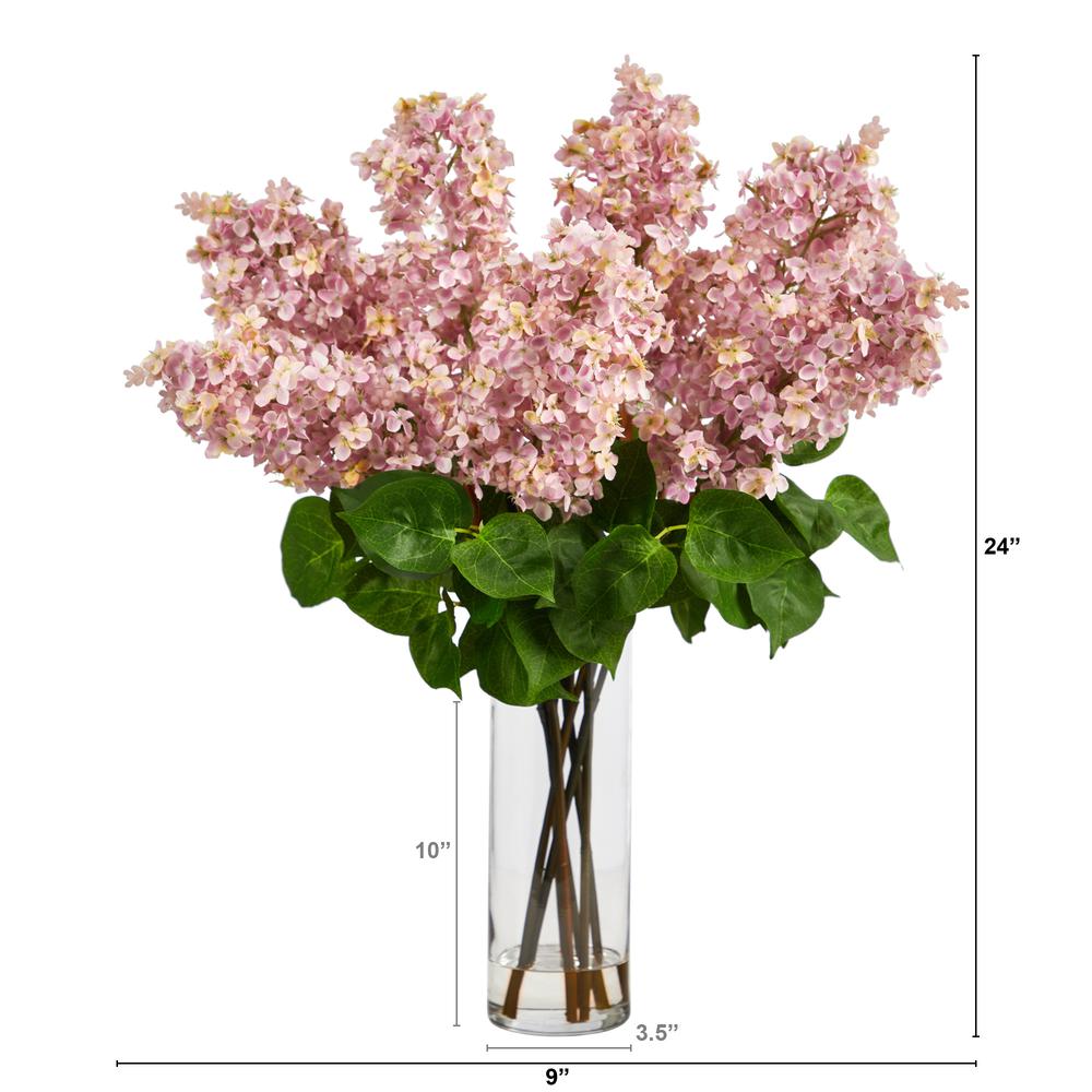 24in. Artificial Lilac Arrangement with Cylinder Glass Vase. Picture 2