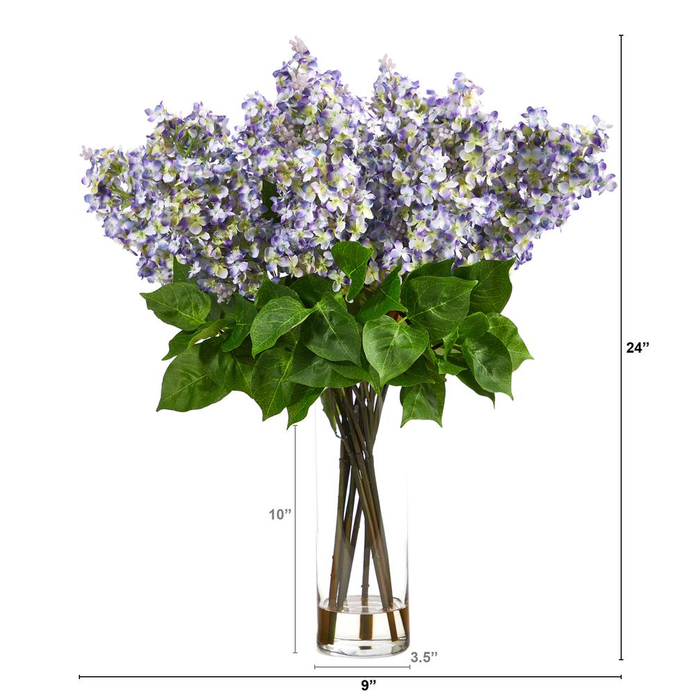 24in. Artificial Lilac Arrangement with Cylinder Glass Vase. Picture 2