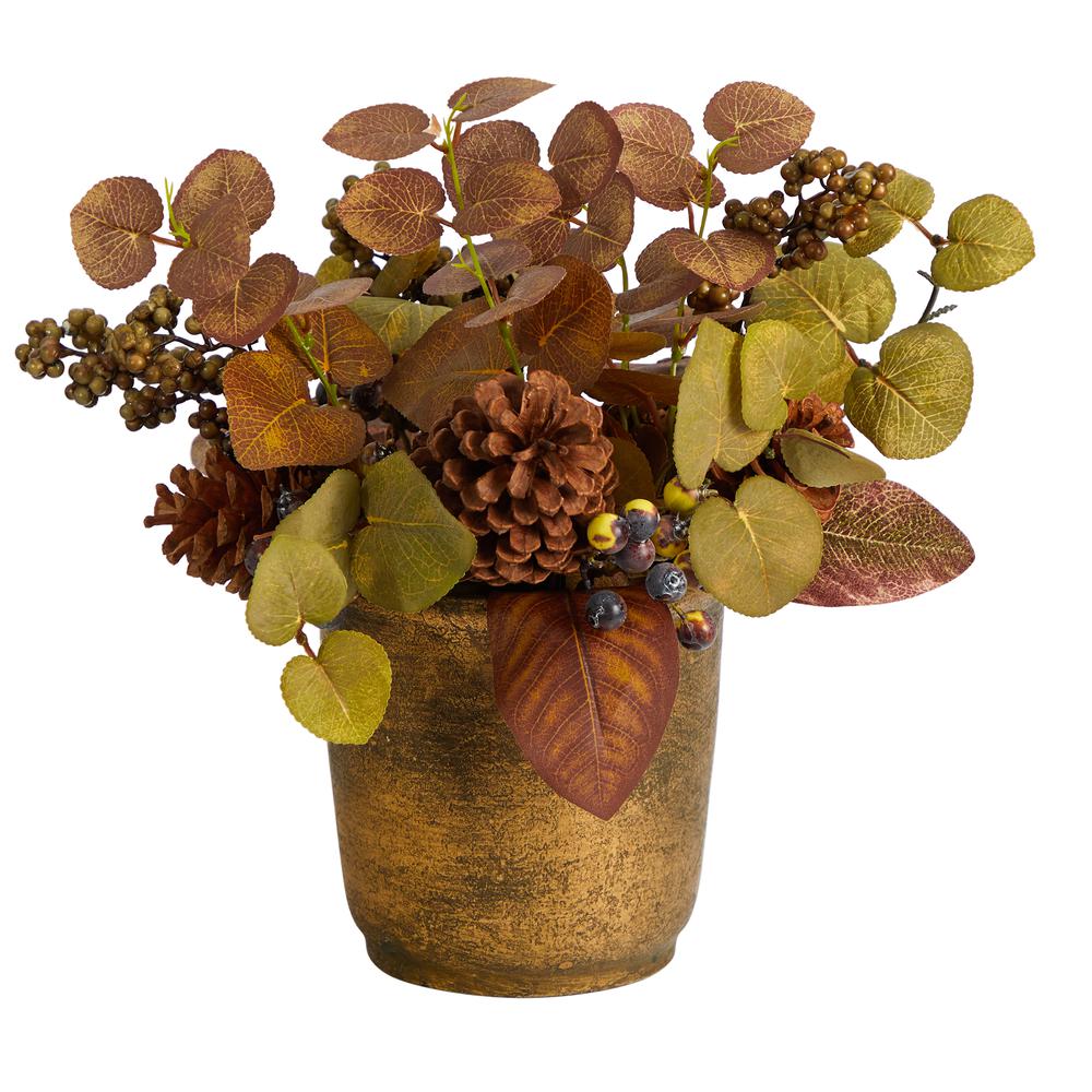 12in. Fall Eucalyptus, Pinecones and Berries Artificial Autumn Arrangement in Decorative Vase. Picture 2