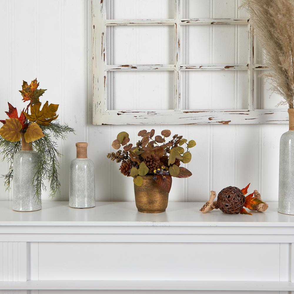 12in. Fall Eucalyptus, Pinecones and Berries Artificial Autumn Arrangement in Decorative Vase. Picture 3