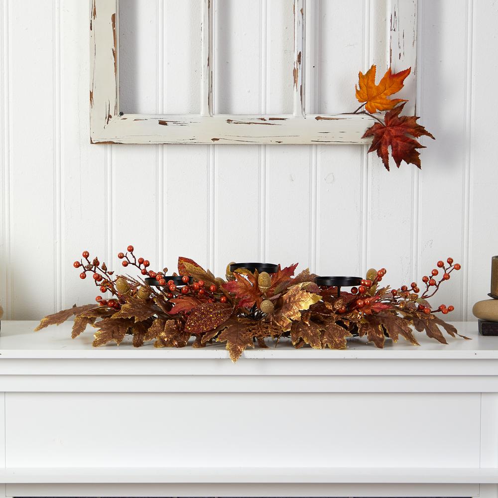 36in. Autumn Maple Leaves and Berries Fall Harvest Candelabrum Arrangement. Picture 5