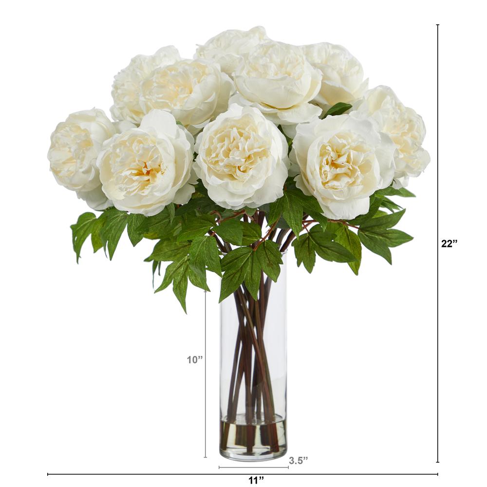 22in. Artificial Peony Arrangement with Cylinder Glass Vase. Picture 2