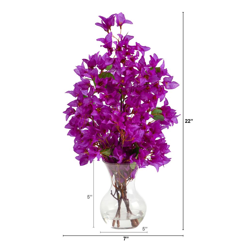 22in. Artificial Bougainvillea Arrangement with Fluted Glass Vase. Picture 2
