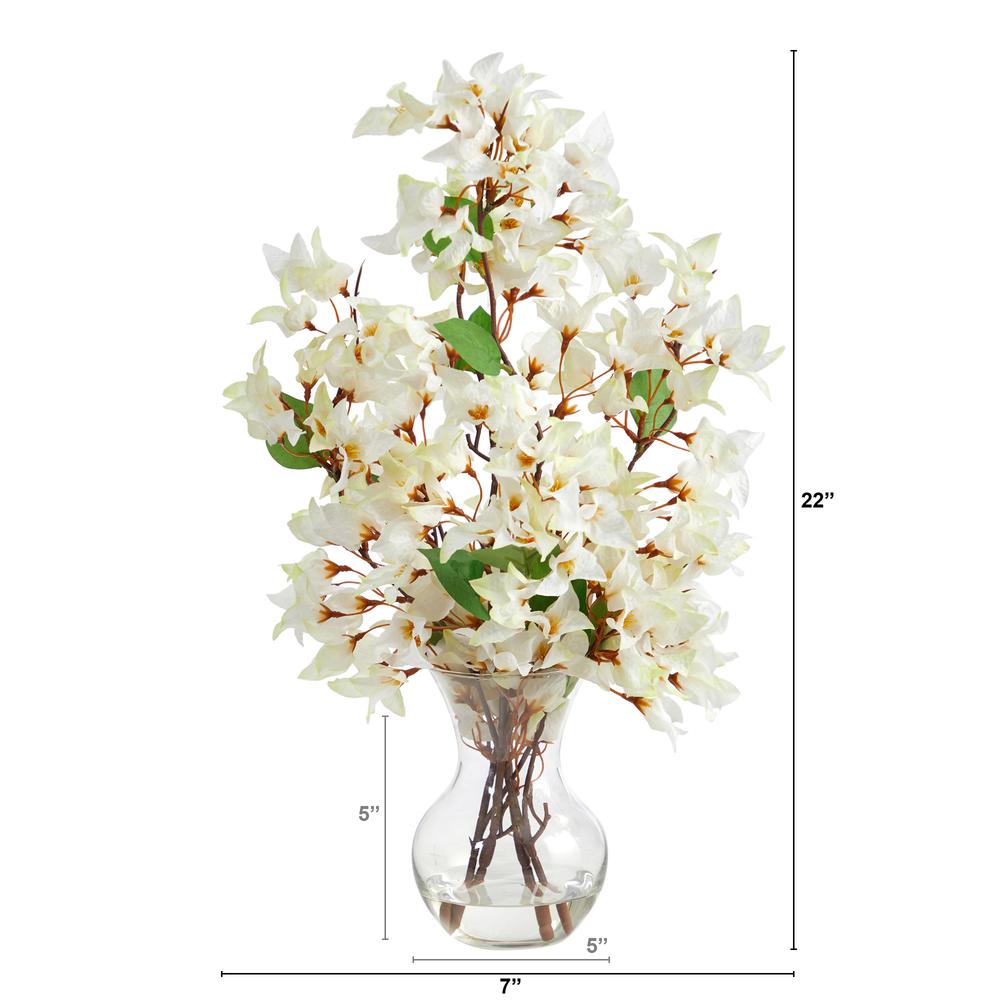 22in. Artificial Bougainvillea Arrangement with Fluted Glass Vase. Picture 2