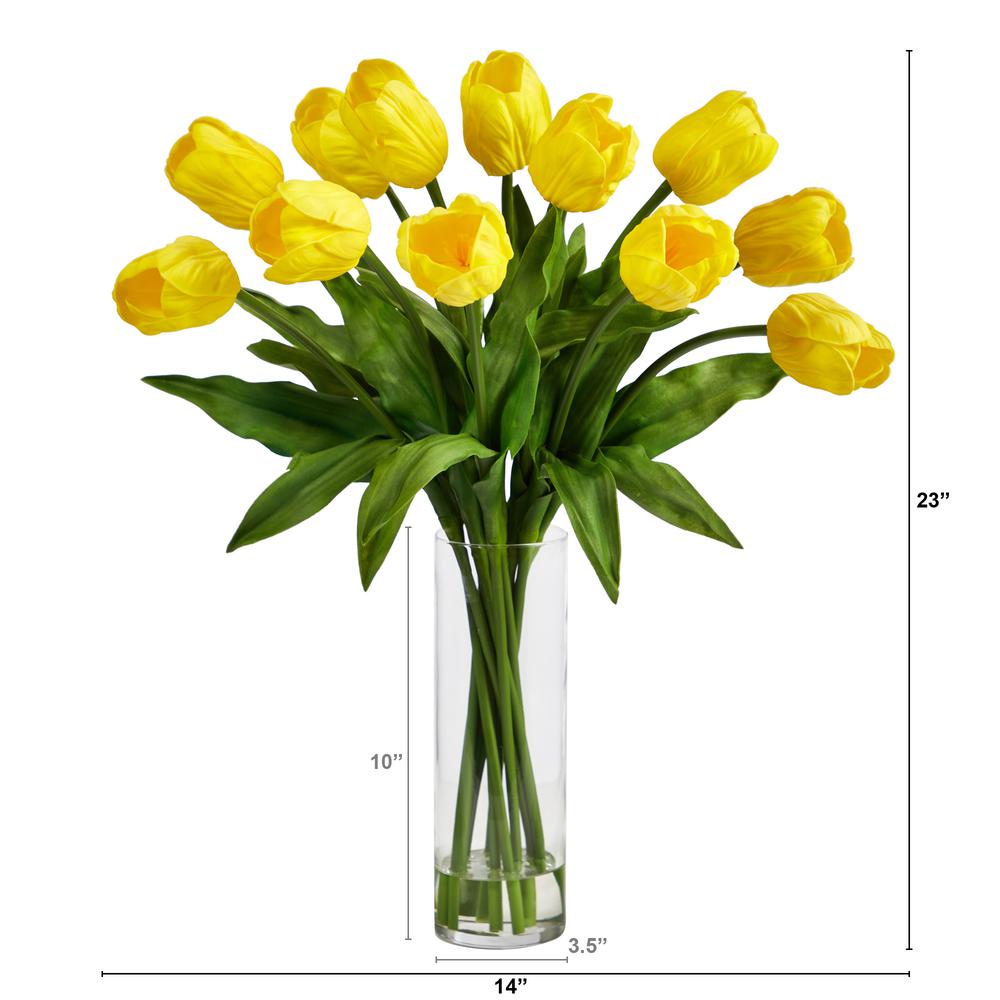 23in. Artificial Tulip Arrangement with Cylinder Glass Vase. Picture 2