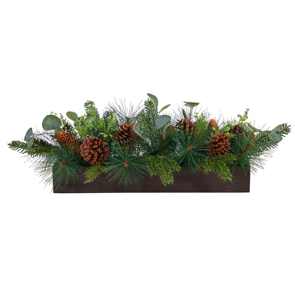 30in. Evergreen Pine and Pine Cone Artificial Christmas Centerpiece Arrangement. Picture 10