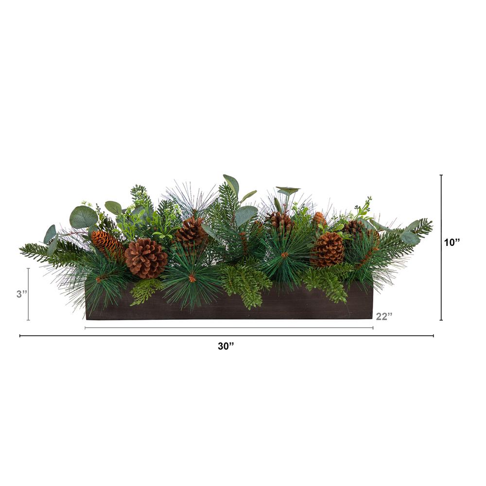 30in. Evergreen Pine and Pine Cone Artificial Christmas Centerpiece Arrangement. Picture 2