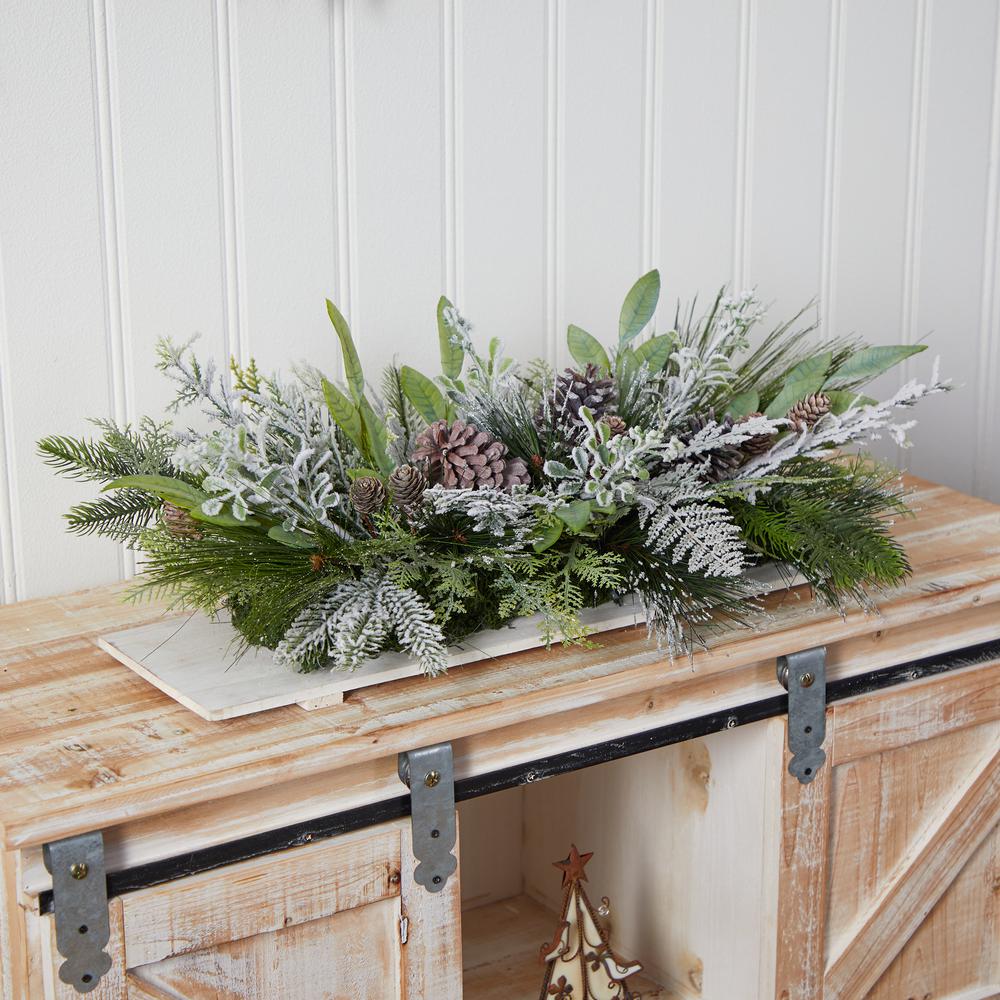 26in. Holiday Flocked Winter Christmas Artificial Arrangement Cutting Board Wall Décor or Table Arrangement. Picture 3