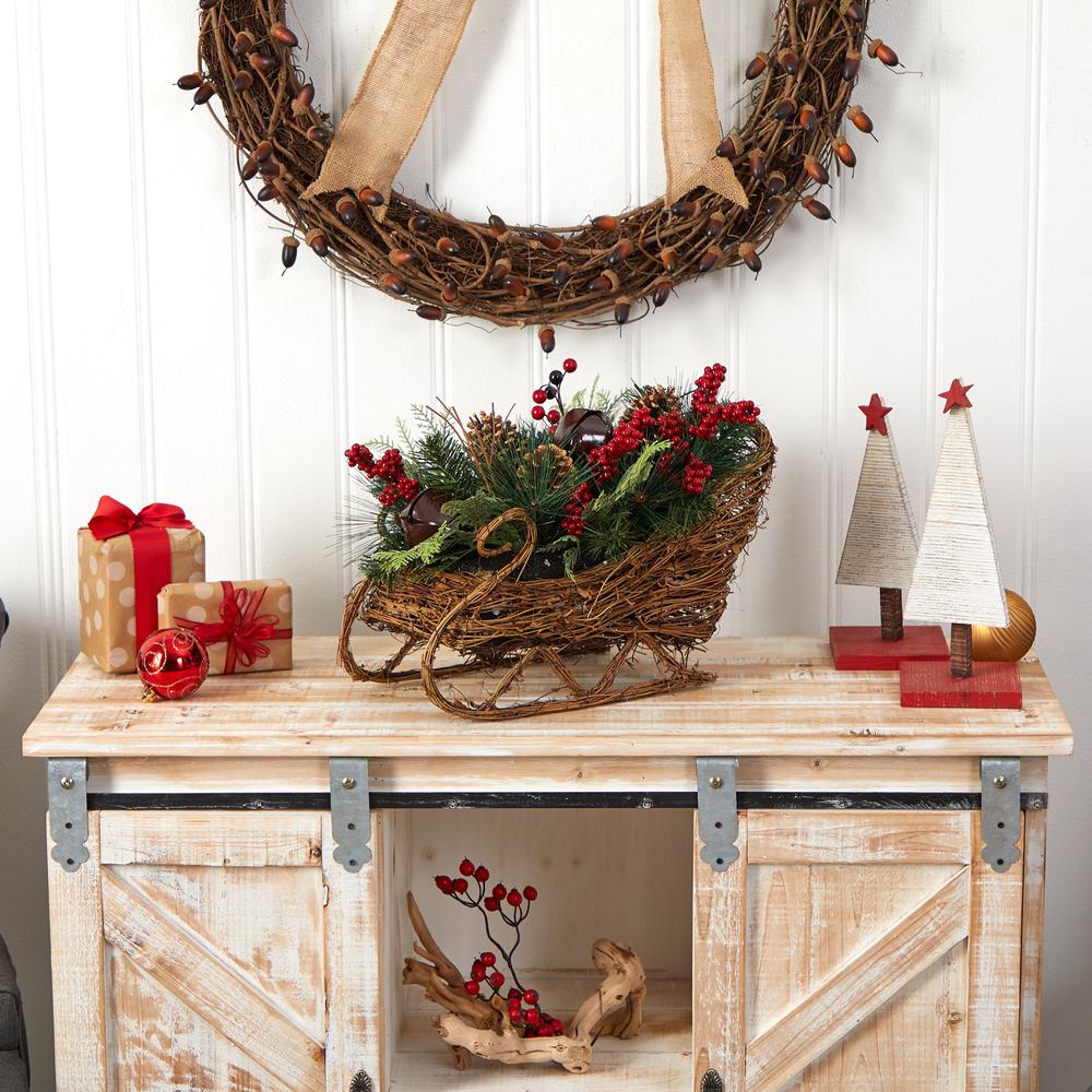 18in. Christmas Sleigh with Pine, Pinecones and Berries Artificial Christmas Arrangement. Picture 3