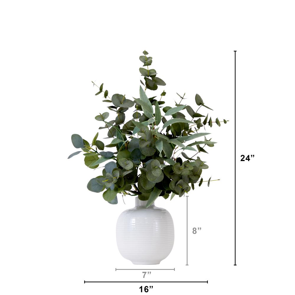 24in. Artificial Eucalyptus Leaves Arrangement with Ceramic Planter. Picture 2