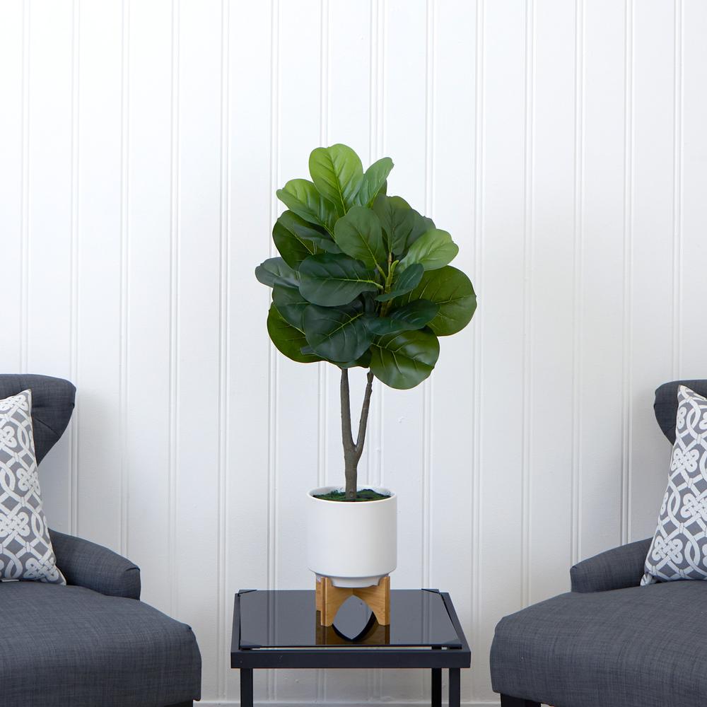 33in. Artificial Fiddle Fig with Stand Planter. Picture 3