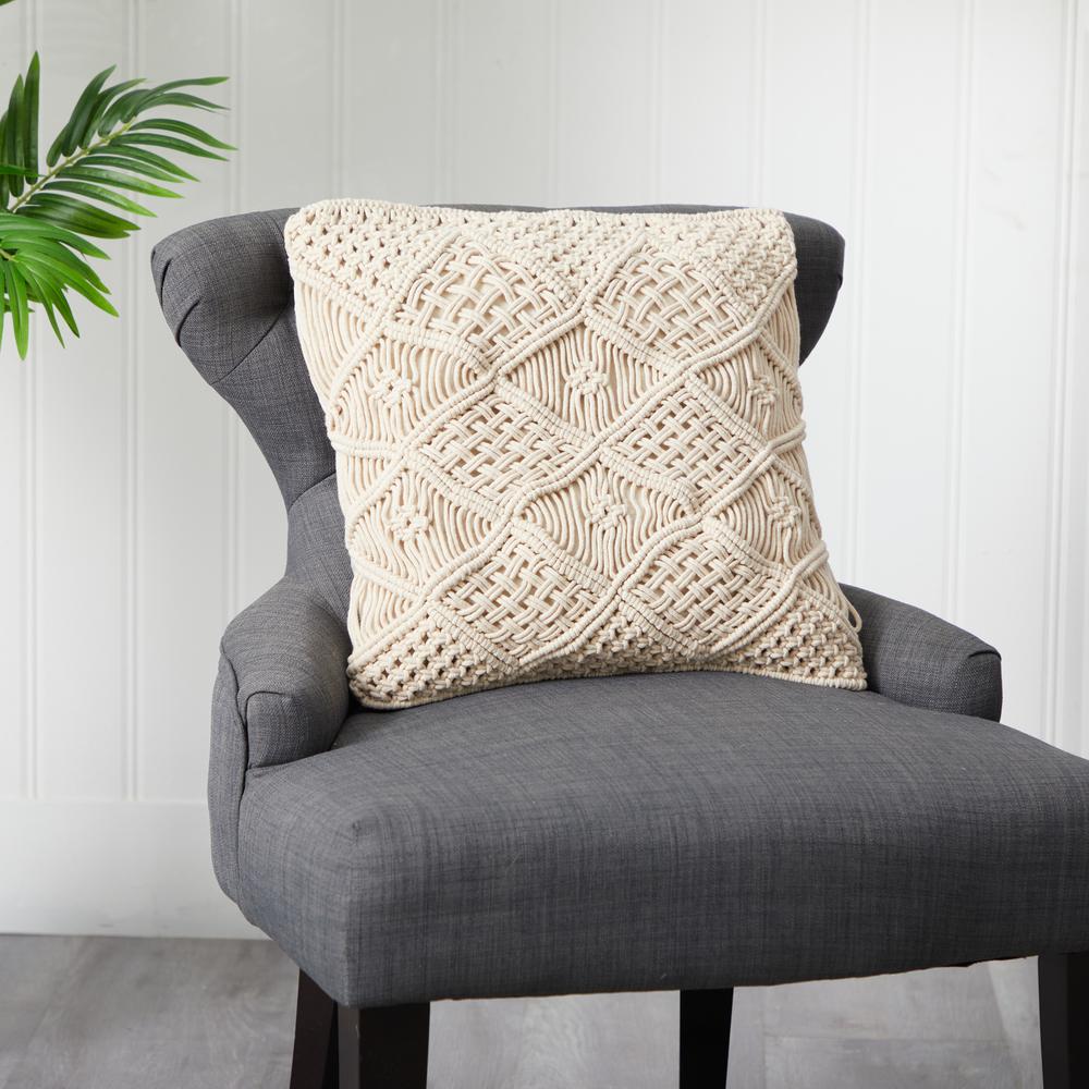 18in. Boho Cross Woven Macrame Decorative Pillow Cover. Picture 5