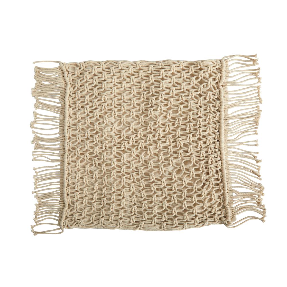 18in. Boho Fringed Woven Macrame Decorative Pillow Cover. Picture 1