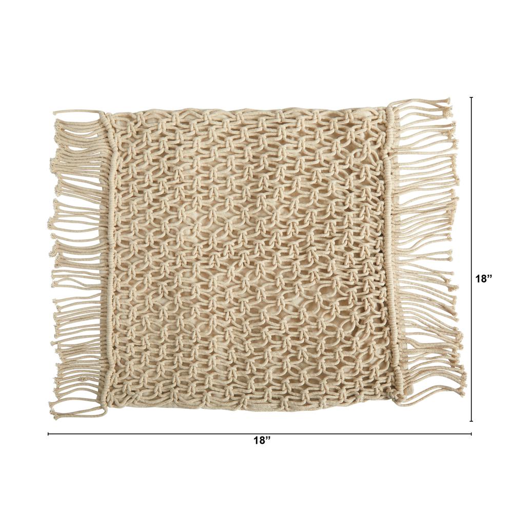 18in. Boho Fringed Woven Macrame Decorative Pillow Cover. Picture 4
